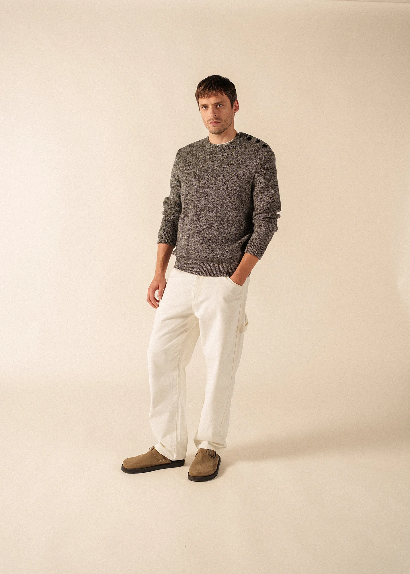 Cancale Mélange Jumper - in wool (NAVY/ECRU) - Image 3