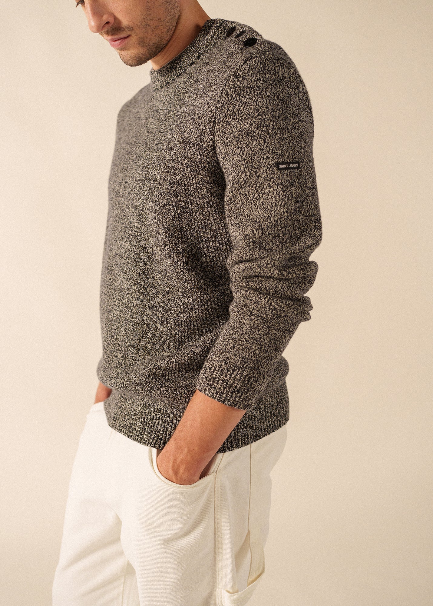 Cancale Mélange Jumper - in wool (NAVY/ECRU) - Image 5