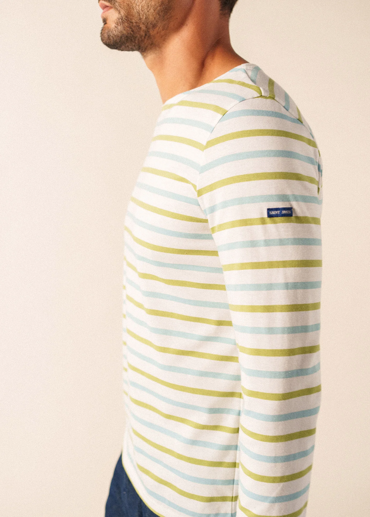 Minquiers tricolour Breton shirt (NEIGE/NUANCE/OIL) - Image 4
