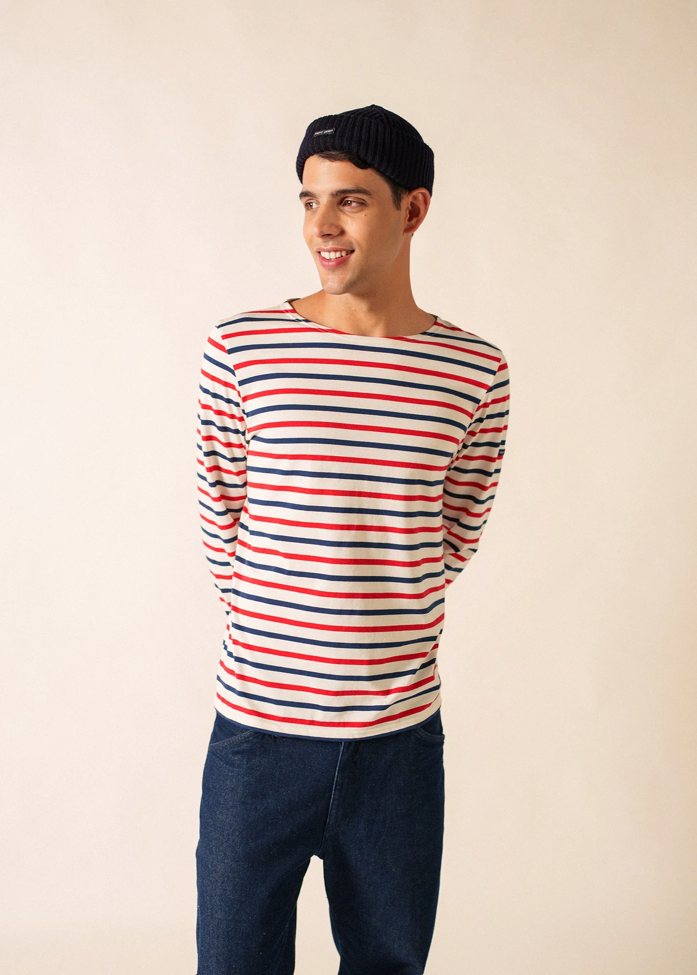 Minquiers tricolour Breton shirt (ECRU/MARINE/TULIPE) - Image 3