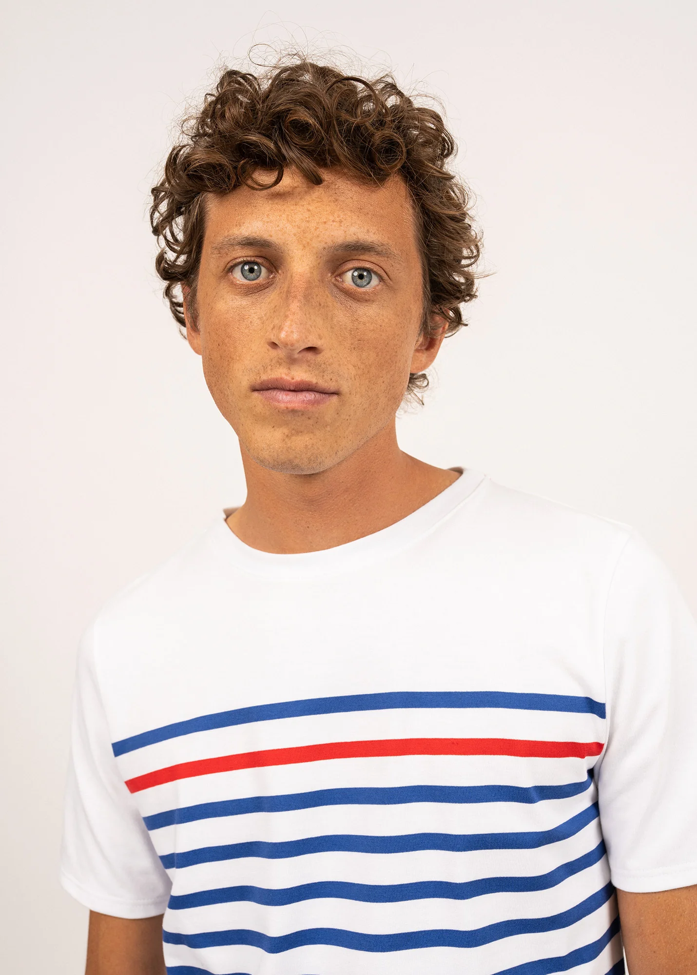 Naval short sleeve sailor shirt - placed stripe, in cotton (NEIGE/GITANE/TULIPE) - Image 4