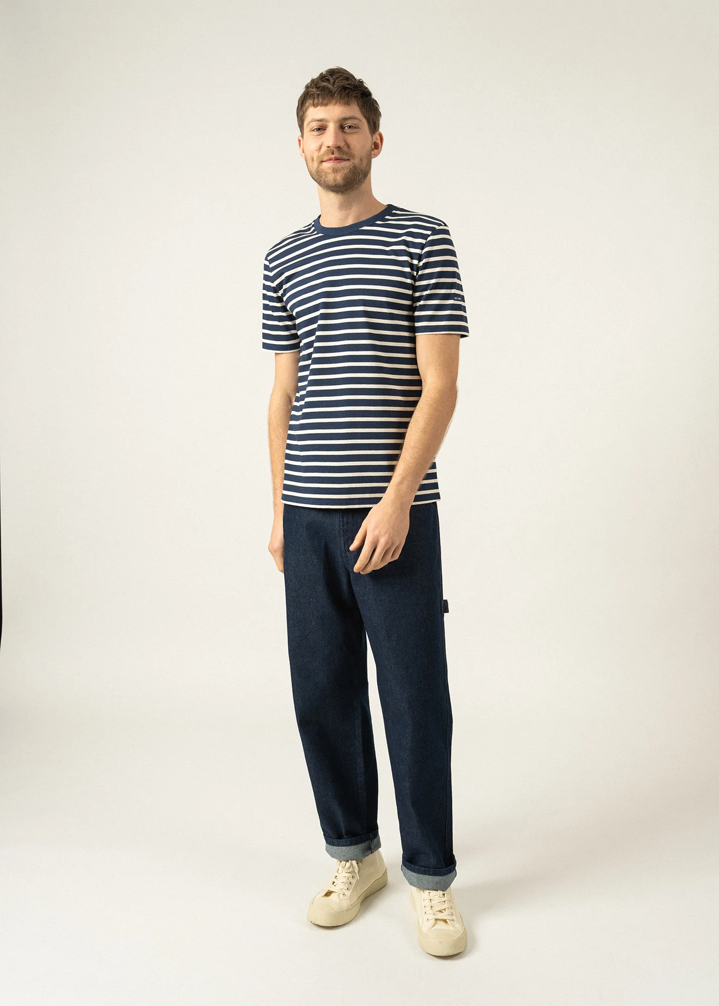 Plouider striped t-shirt - round neck, in cotton jersey (MARINE/ECRU) - Image 3
