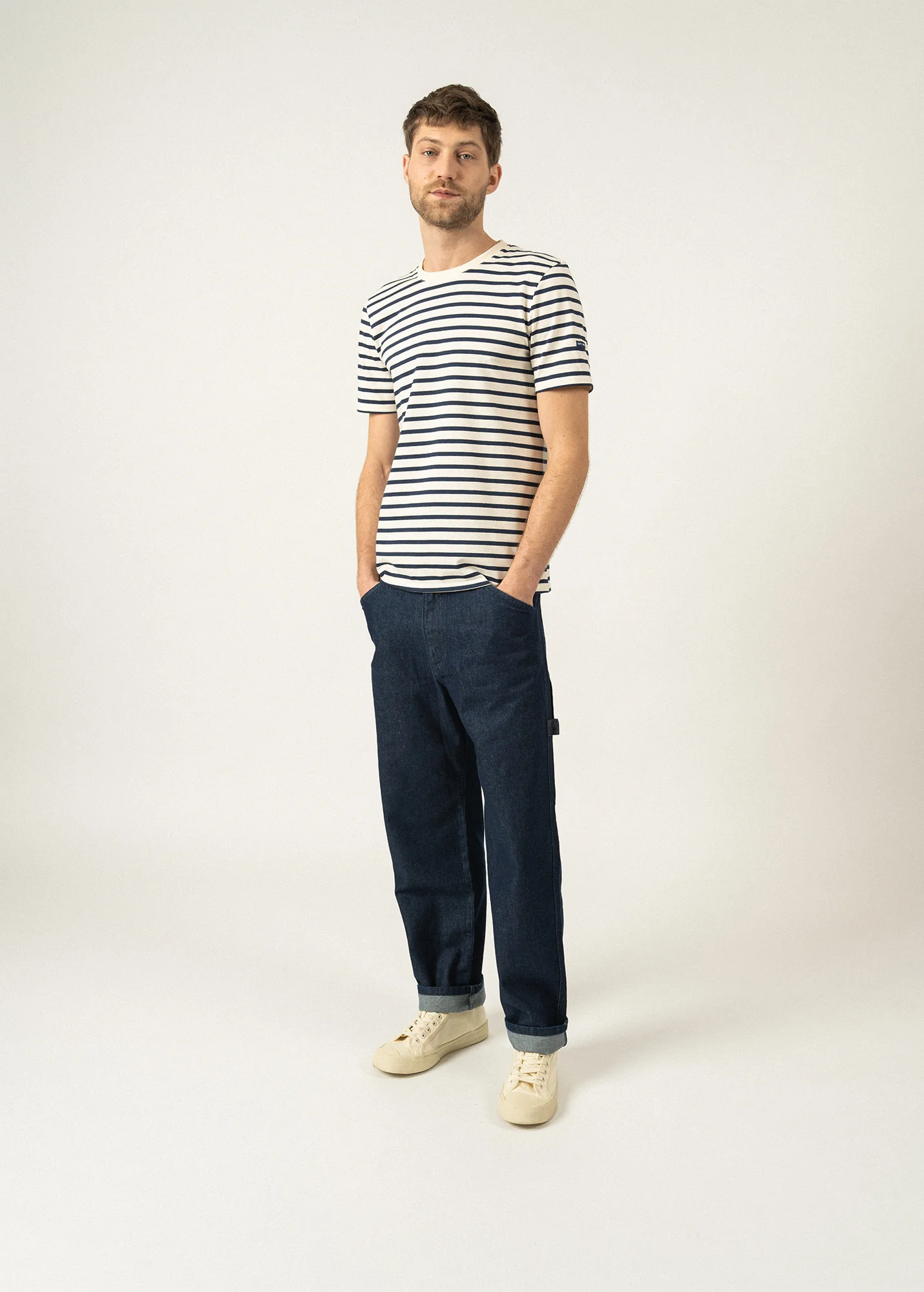 Plouider striped t-shirt - round neck, in cotton jersey (ECRU/MARINE) - Image 3