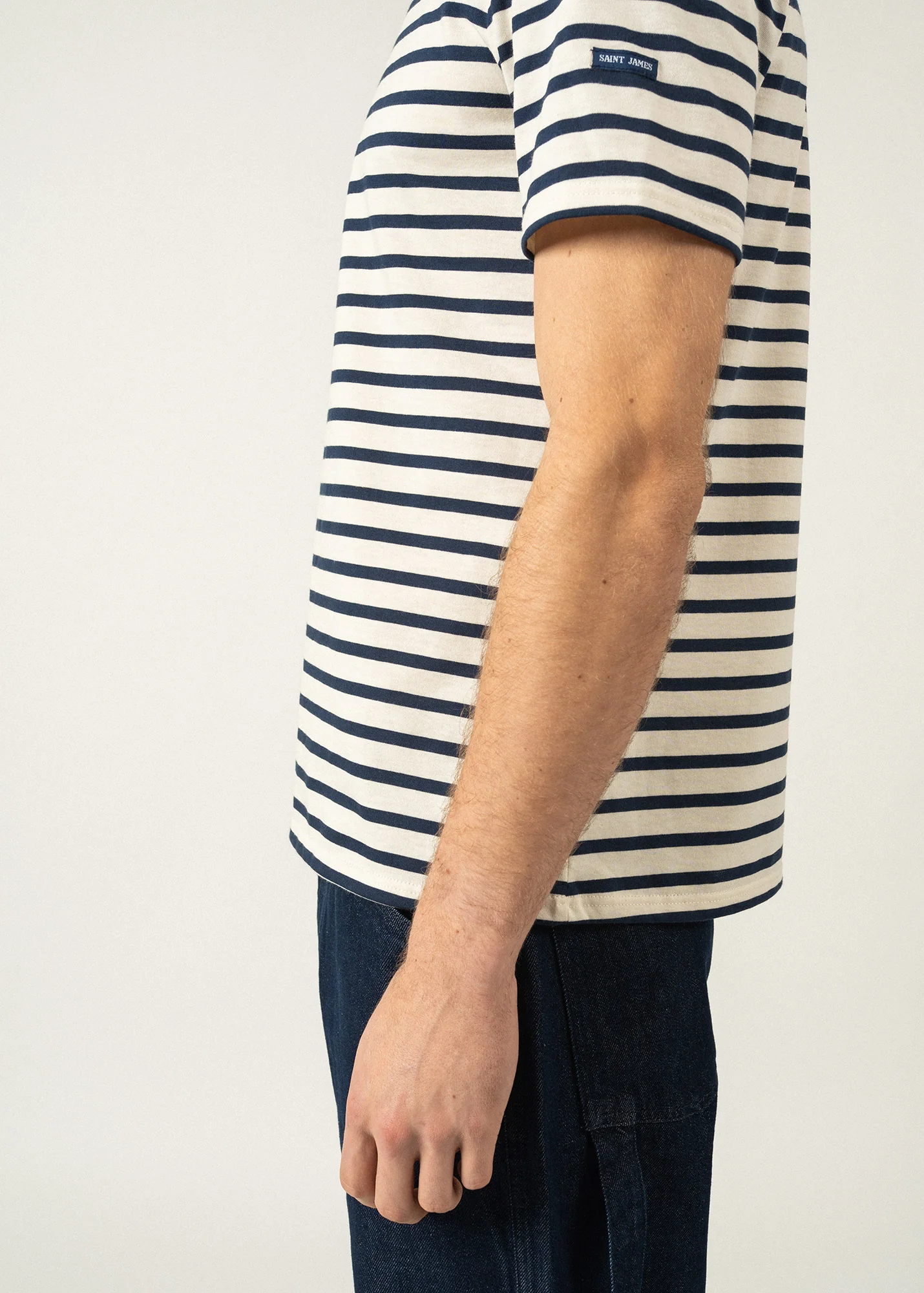 Plouider striped t-shirt - round neck, in cotton jersey (ECRU/MARINE) - Image 4